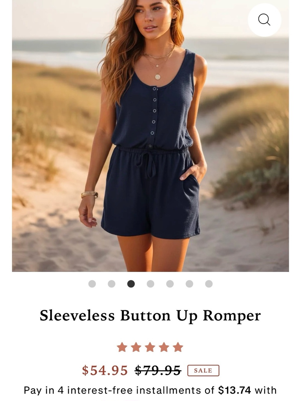 Sleeveless Button-Up Romper - Navy